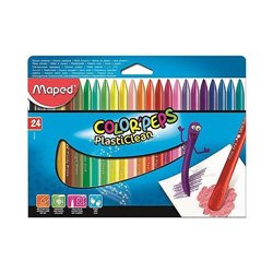 CAJA DE 24 CERAS PLASTICLEAN COLOR'PEPS COLORES SURTIDOS MAPED 862013