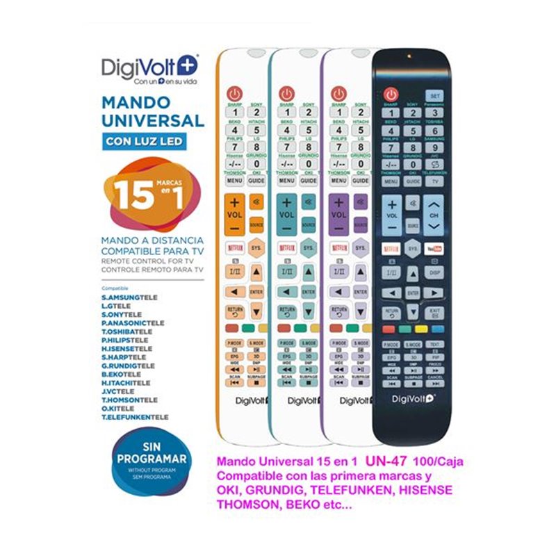 MANDO A DISTANCIA UNIVERSAL 15 EN 1 UN47 DIGIVOLT