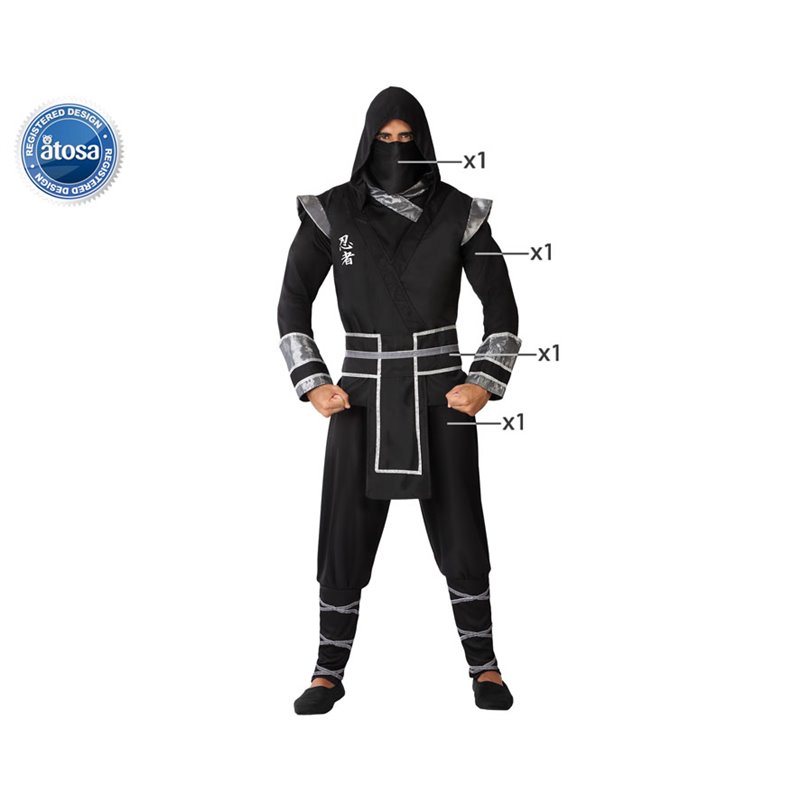 DISFRAZ NINJA NEGRO ADULTO PLATEADO