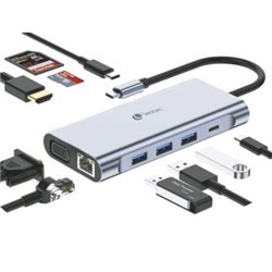 Docking USB Tipo-C Leotec LEDS01/ 3xUSB/ 2xUSB Tipo-C/ 1xUSB Tipo-C PD/ 1xHDMI 4K/ 1xVGA/ 1xRJ45/ 1xAudio/ 1xLector Tarjetas SD 