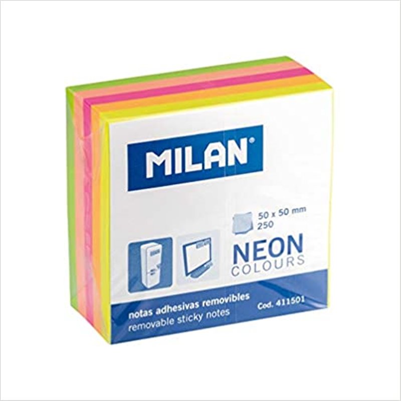 MINI CUBO NOTAS ADHESIVAS NEON 50x50MM 250H MILAN