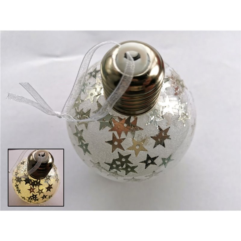 BOLA NAVIDAD BOMBILLA ESTRELLAS 1LED 8CM