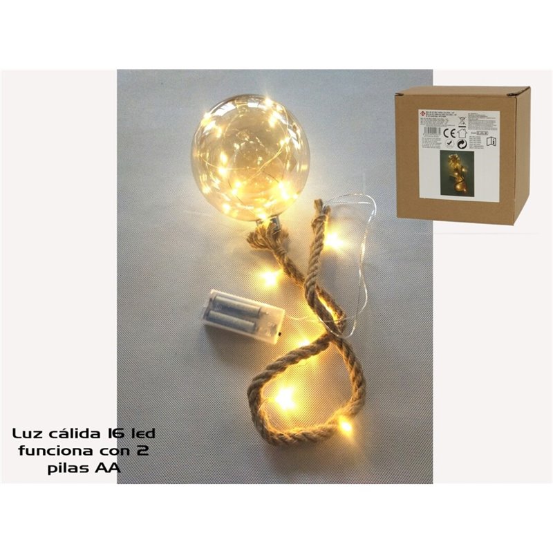 BOLA 16 LED ORO CUERDA COLG 12CM / 1 MT