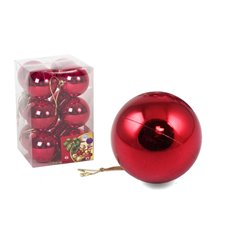 CAJA 12 BOLAS DE NAVIDAD BRILLO ROJO 6CM