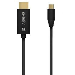 Cable Conversor Aisens A109-0711/ USB Tipo-C Macho - HDMI 8K Macho/ Hasta 27W/ 6000Mbps/ 1m/ Negro