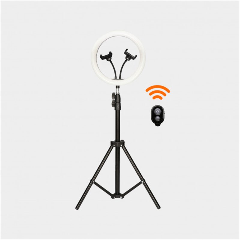 KIT STUDIO LIVE REMOTE KSIX ARO DE LUZ 12'' CON TR�PODE SUELO 1,60 M PARA SMARTPHONE + MANDO