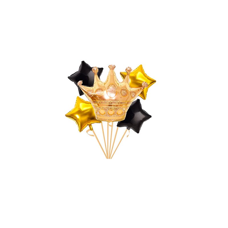 Set de globos de 5pcs corona estrellas oro negro