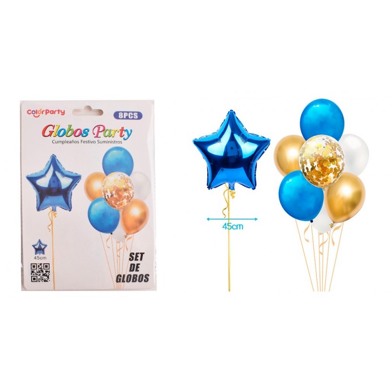 SET DE GLOBOS AZULADOS 8 PCS