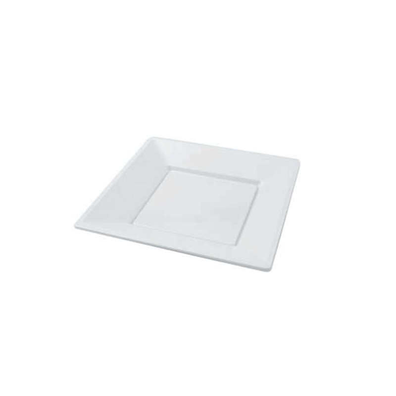 PLATOS PLASTICO CUADRADO BLANCO O ROJO 17cm x 6uni.