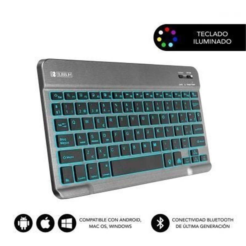 Teclado Compacto Inal�mbrico por Bluetooth Subblim Smart Backlit/ Gris