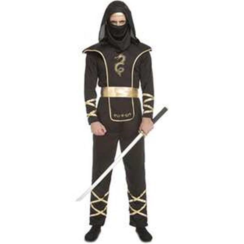 DISFRAZ BLACK NINJA MONO CON CAPUCHA, ARMADURA, CINTURÓN Y MÁSCARA TALLA XXL