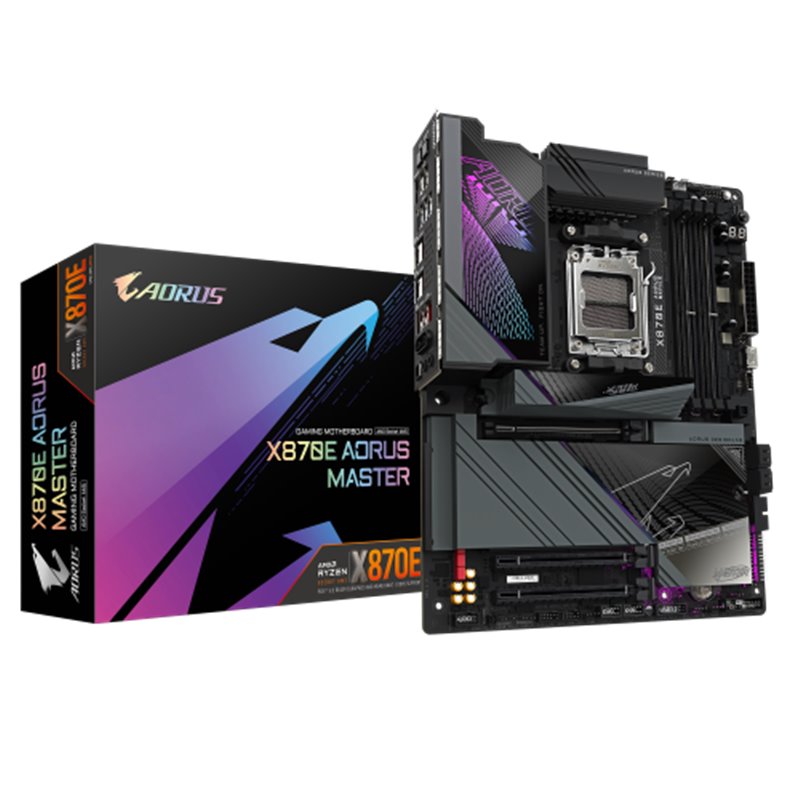 GIGABYTE Placa base X870E AORUS MASTER - Compatible con CPUs AMD Ryzen 9000, VRM digital de 16+2+2 fases, hasta 8200MHz DDR5 (OC