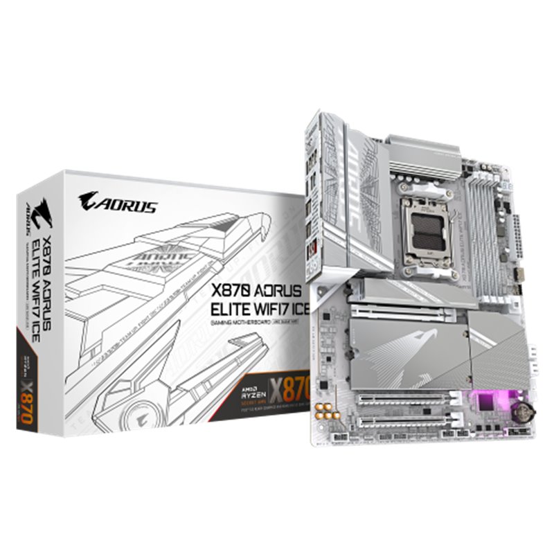 GIGABYTE Placa base X870 A ELITE WF7 ICE - Compatible con CPUs AMD Ryzen 9000, VRM digital de 16+2+2 fases, hasta 8000MHz DDR5 (