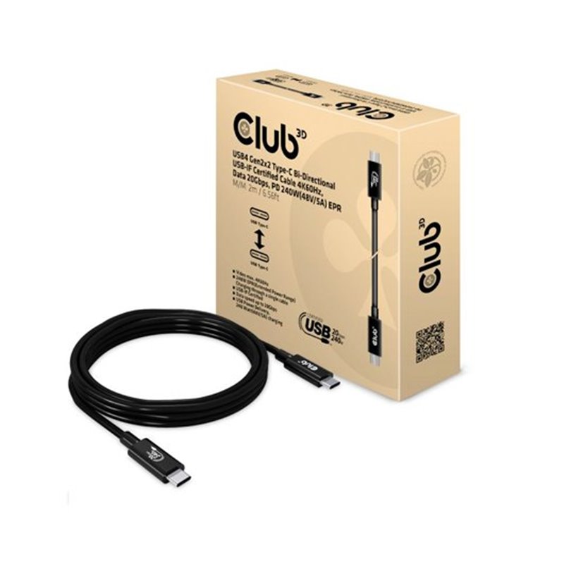 CABLE CLUB3D CERTIFICADO USB4 GEN3x2 TIPO-C 2M