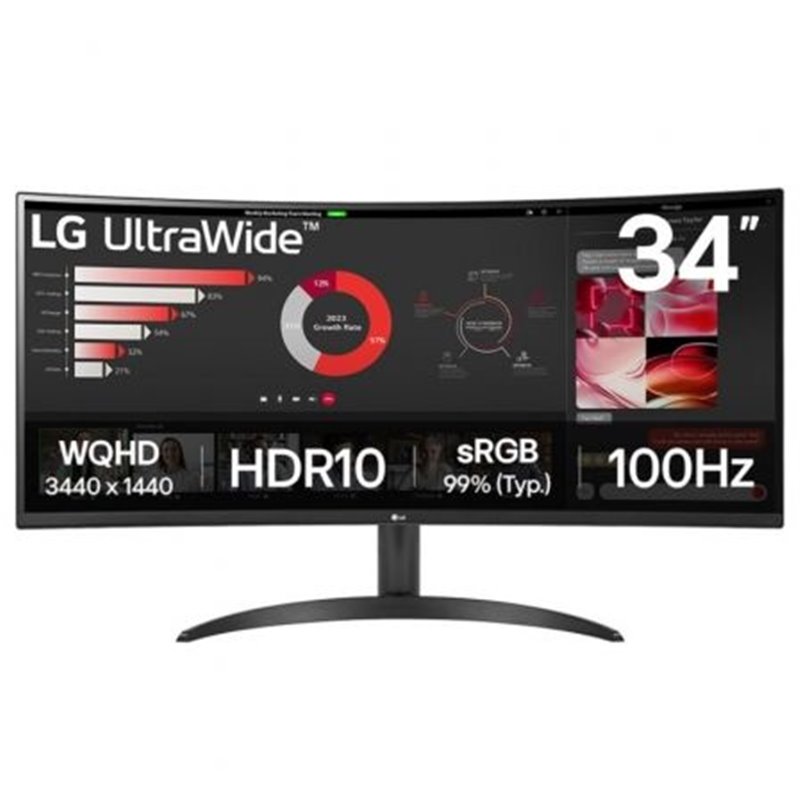 Monitor Profesional Ultrapanor�mico Curvo LG 34WR50QK-B 34"/ WQHD/ Negro