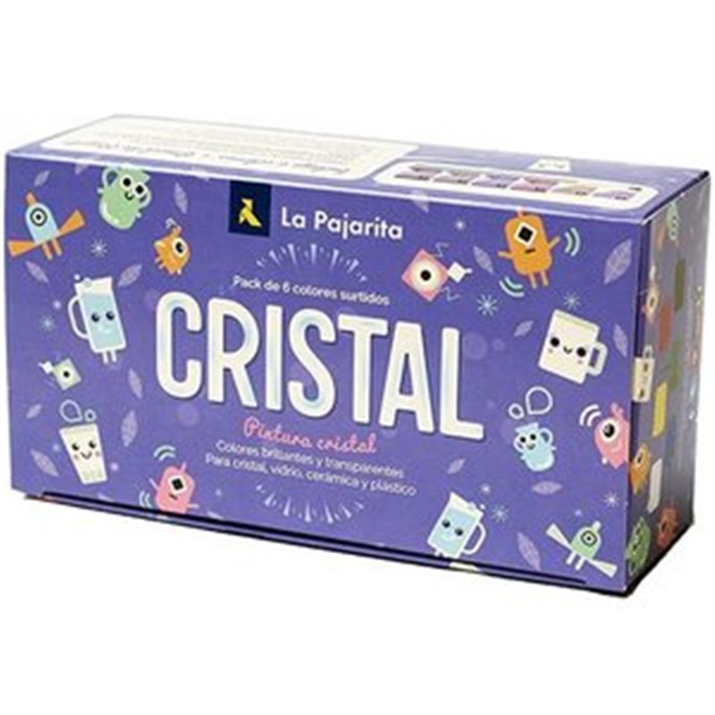 KIT PINTURA CRISTAL AL AGUA + PINCEL X 6 COLORES