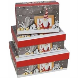 CAJA REGALO RECTANGULAR DUENDE ROJO X3