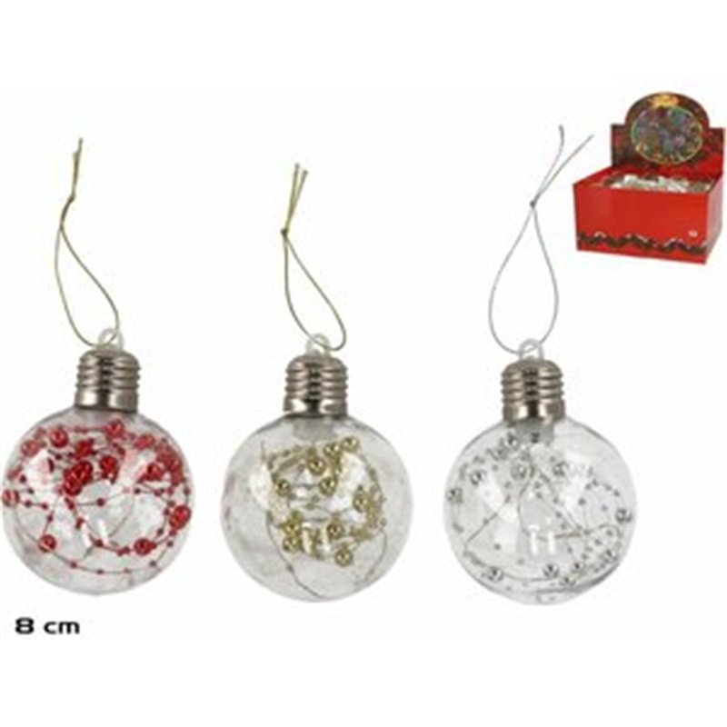 BOLA NAVIDAD 1LED C/GUIRNALDA 8CM 3STD