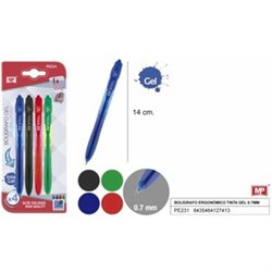 BOLÍGRAFO TINTA GEL 0,7MM 4UDS