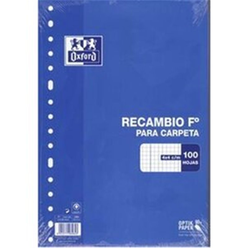 RECAMBIO FOLIO 100H CUADRICULA 4X4 OXFORD