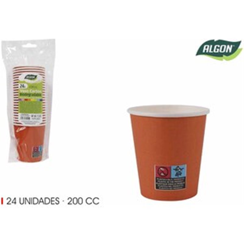 SET-24 VASO CARTON NARANJA 200CC ALGON