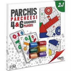 TABLERO PARCHIS 4 Y 6 MADERA CON ACCESORIOS 40X40 CM