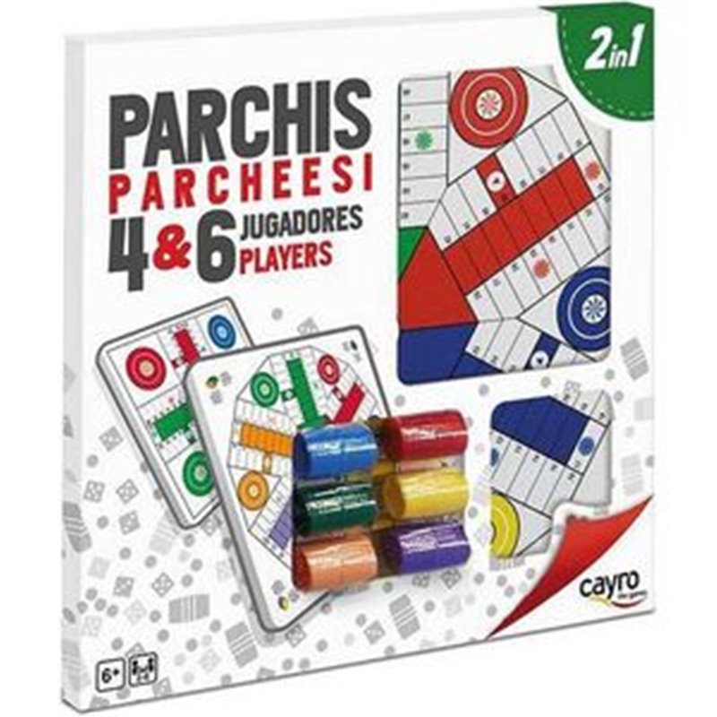 TABLERO PARCHIS 4 Y 6 MADERA CON ACCESORIOS 40X40 CM