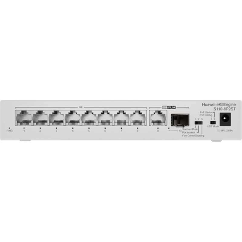 HUAWEI S110-8P2ST ( 8 10/100/1000 BASE-T PORTS POE+ 1GE SFP PORT, 1*10/100/ 100BASE T PORT, AC POWER, POWER ADAPTER)