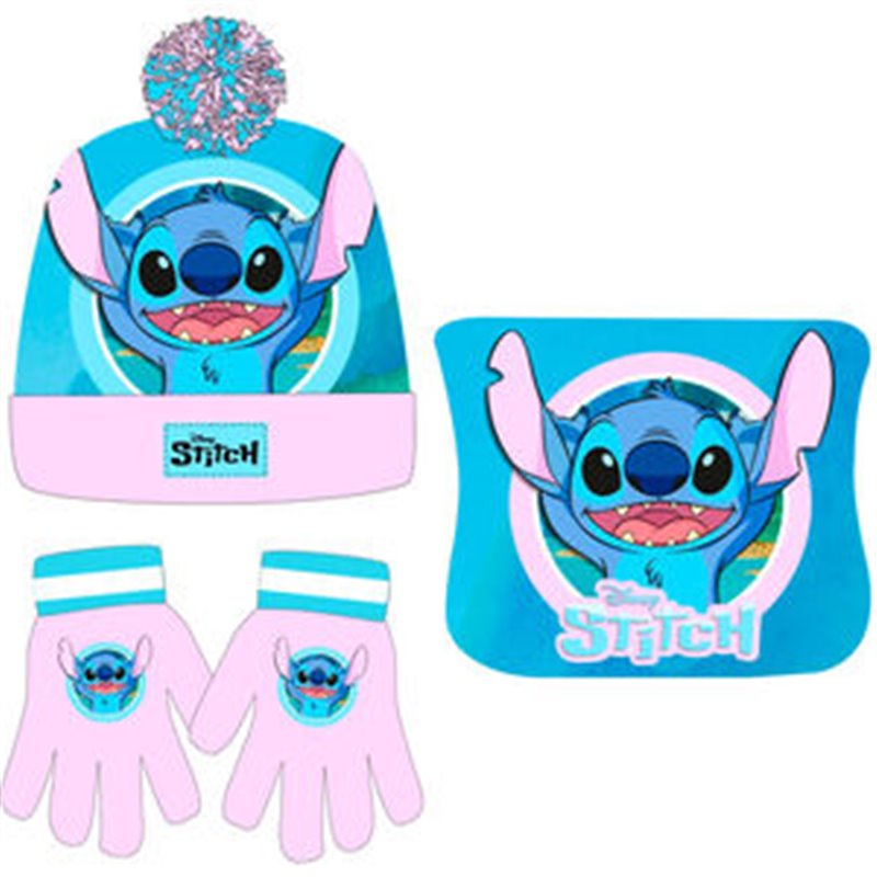 CONJUNTO GORRO GUANTES BRAGA CUELLO STITCH DISNEY