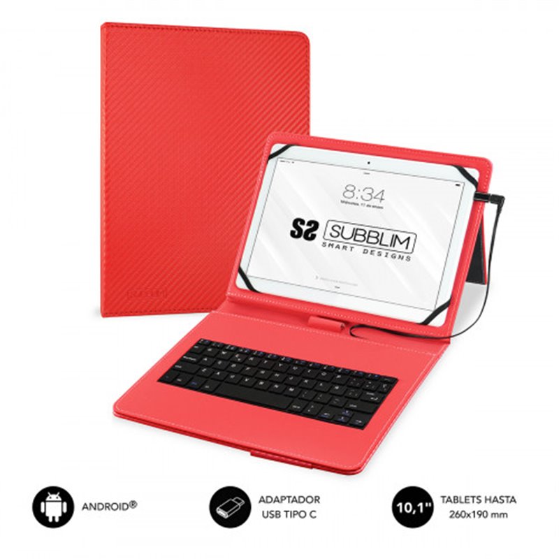 SUBBLIM Funda con Teclado Micro USB - USB C KEYTAB PRO USB 10,1" Red