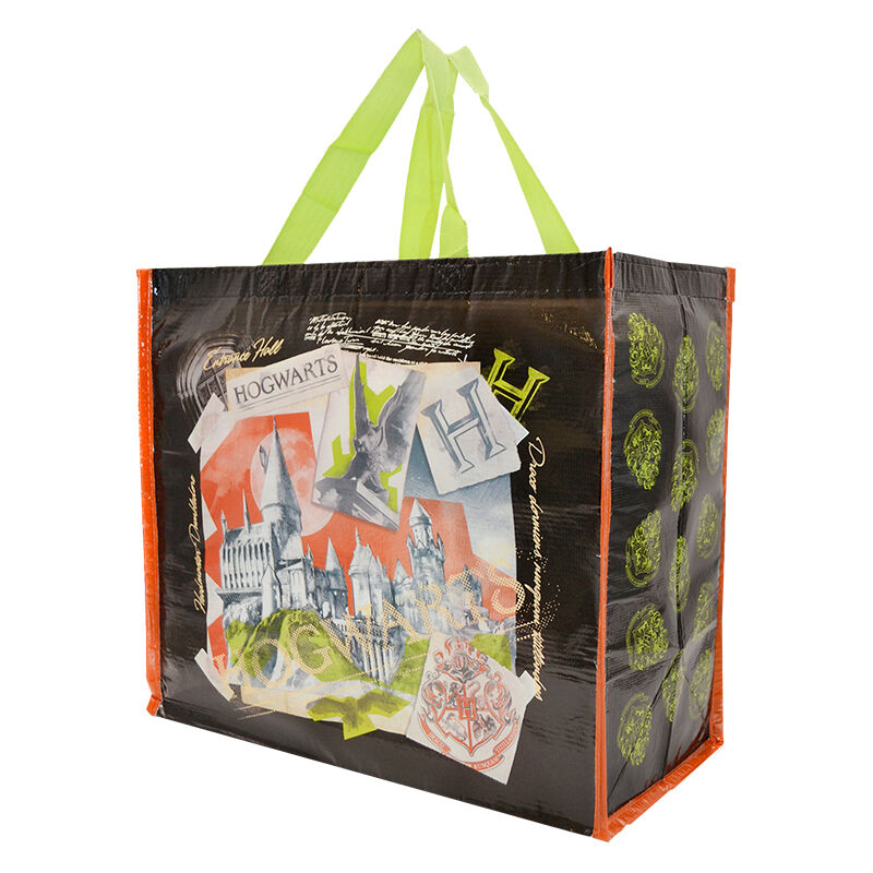 Bolsa compra Collage Hogwarts (naranja verde) 40 x 36 x 20cm