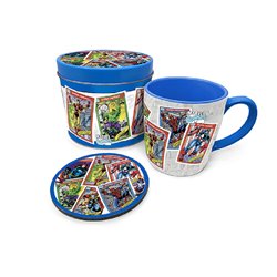 Lata regalo taza + posavasos Marvel Cartas