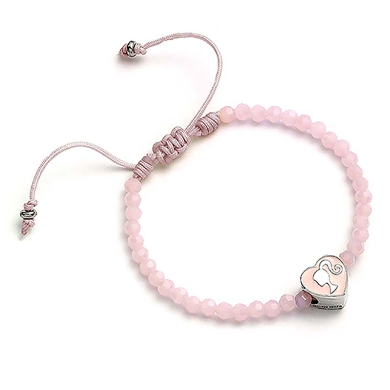 Pulsera de perlas rosas con silueta de Barbie en abalorio de corazón 17 cm