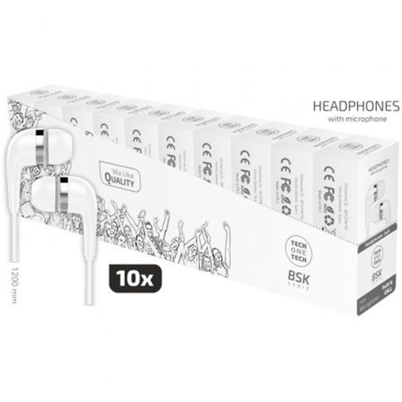 Pack 10 Auriculares Intrauditivos Tech One TEC2955/ con Micr�fono/ Jack 3.5/ Blancos