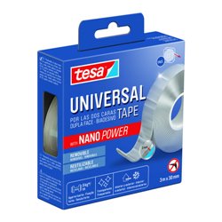 CINTA ADHESIVA DOBLE CARA NANO UNIVERSAL POWER 5KG 3 METROS x 30 MM TESA 55810-00002-00