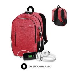 Mochila Subblim Urban Lock para Port�tiles hasta 16"/ Puerto USB/ Antirrobo/ Roja