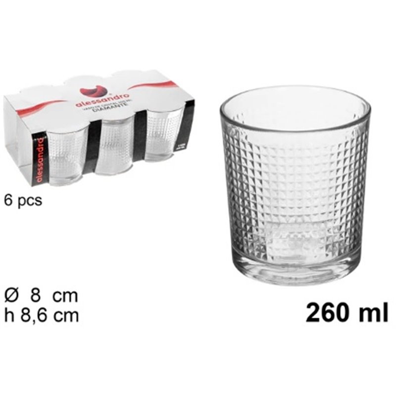 PACK 6 VASOS CRISTAL DIAMANTE 260ML