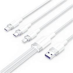 Cable USB 2.0 Lightning Vention CTRWG/ USB Macho/ USB Tipo-C Macho - MicroUSB Macho - Lightning Macho/ 1.5m/ Blanco