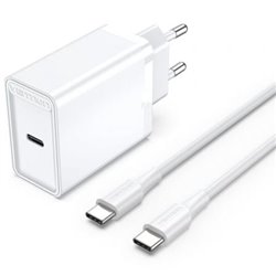 Cargador de Pared Vention FAHWF-EU/ 1xUSB Tipo-C + 2x Cable USB Tipo-C/ 25W