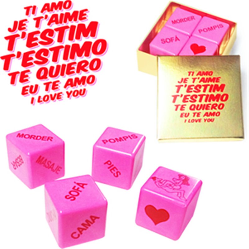 CAJA TE QUIERO IDIOMAS 4 DADOS ROSA