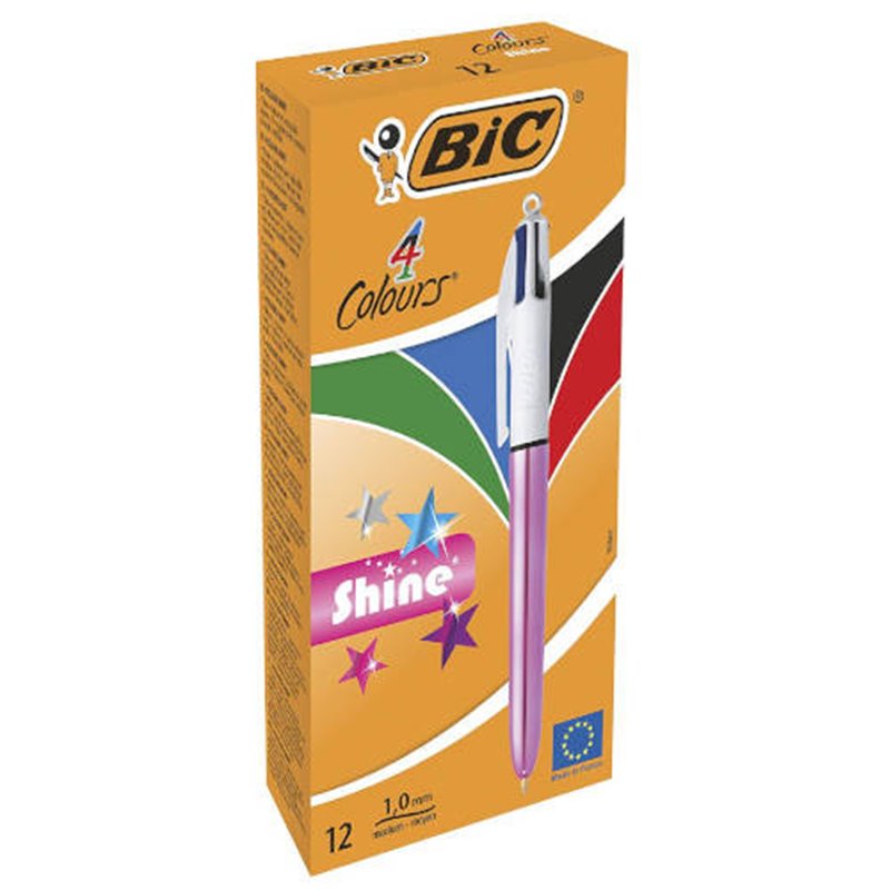 BOLIGRAFO DE 4 COLORES SHINE 1MM CON CUERPO ROSA METÁLICO BIC 982875