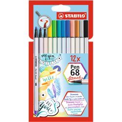 ESTUCHE CARTON 12 UNIDADES ROTULADOR PEN 68 BRUSH COLORES SURTIDOS STABILO 568/12-21