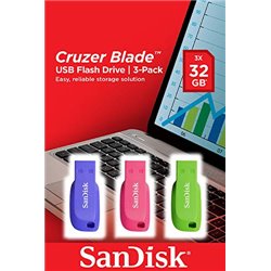 Sandisk Cruzer Blade 3x 32GB unidad flash USB USB tipo A 2.0 Azul, Verde, Rosa