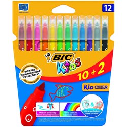 ESTUCHE 10+2 ROTULADORES ULTRALAVABLES KID COULEUR TRAZO 0,8MM. 12 COLORES BIC 9202942