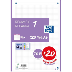 RECAMBIO COLOR 1 A4 100+20 HOJAS 5X5 LILA 90GRS OXFORD 400158164