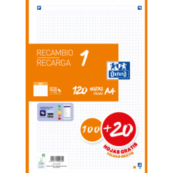 RECAMBIO COLOR 1 A4 100+20 HOJAS 5X5 NARANJA 90GRS OXFORD 400158163