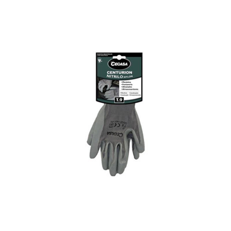 GUANTES DE TRABAJO CENTURION NITRILO/NYLON GRIS T9-GRANDE L CEGASA 327100