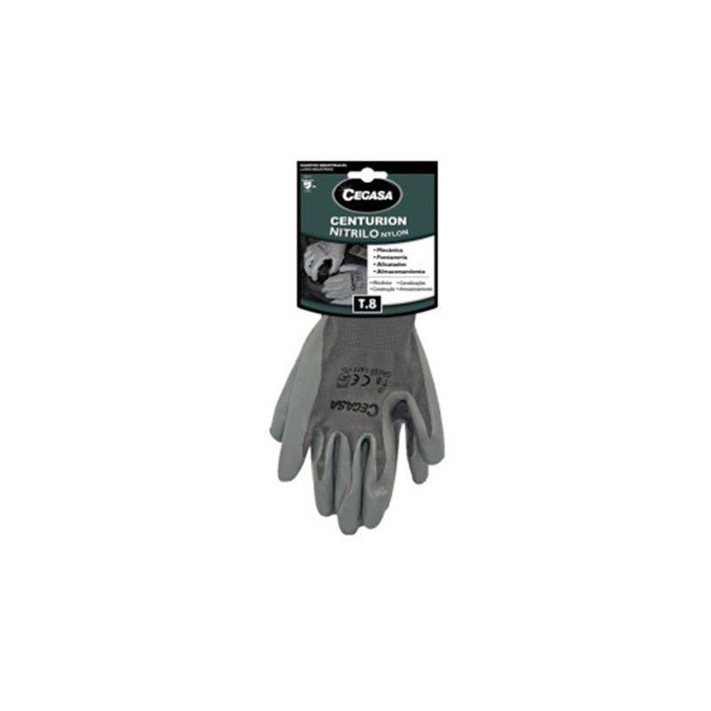 GUANTES DE TRABAJO CENTURION NITRILO/NYLON GRIS T8-MEDIANA M CEGASA 327099