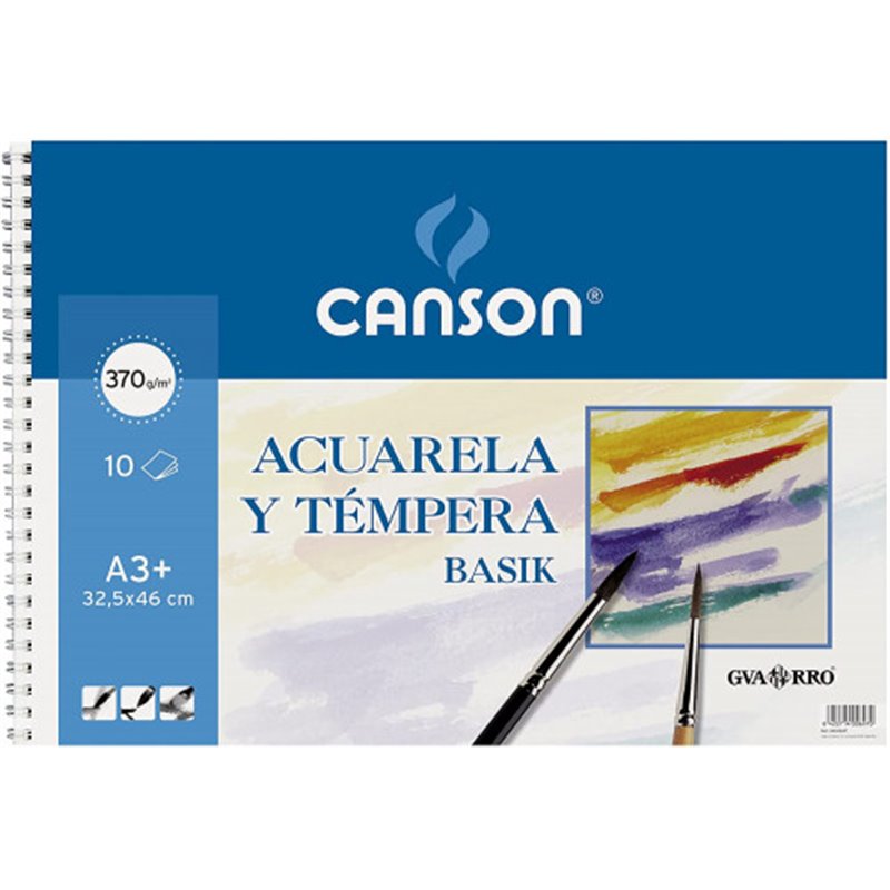 BLOC ESCOLAR BASIK 370 GR. PARA TÉMPERA Y ACUARELA  A3+ 10 HOJAS GUARRO CANSON C200400697