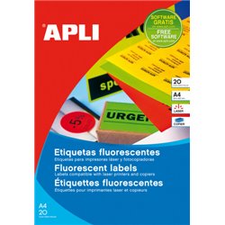 PACK 20 HOJAS (20UD.)ETIQUETAS ROJO FLUORESCENTE PERMANENTES 210,0 X 297,0 MM APLI 2880